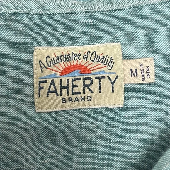 Faherty Light Teal Linen Long Sleeve Collared Buttonup Chest Pockets Size Medium - Picture 3 of 6